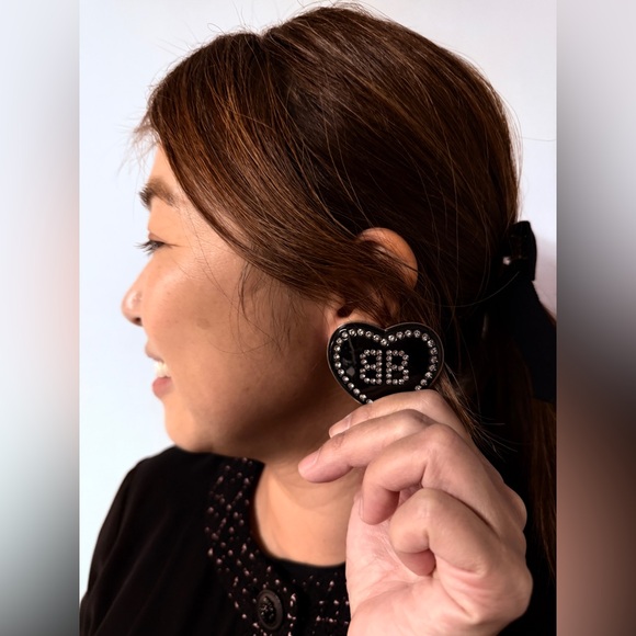 BALENCIAGA CRUSH 1.0 EARRINGS - BLACK/SILVER WITH STRASS - Picture 8 of 8